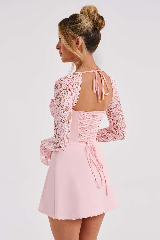 Robe rose poudré dentelle - Robe Addict