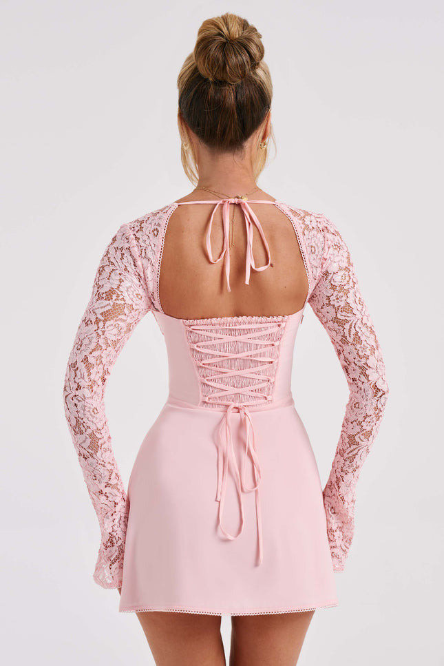 Robe rose poudré dentelle - Robe Addict