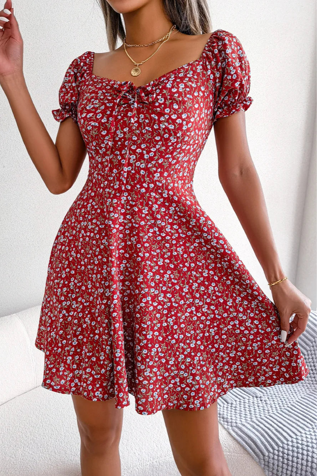 Robe rouge a fleurs - Robe Addict