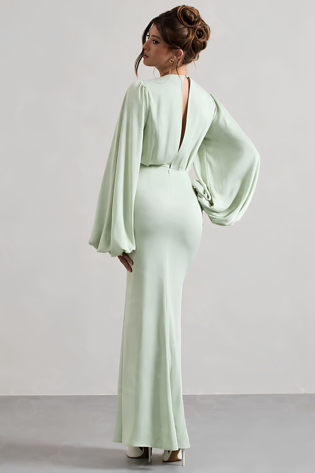 Robe verte manche bouffante - Robe Addict