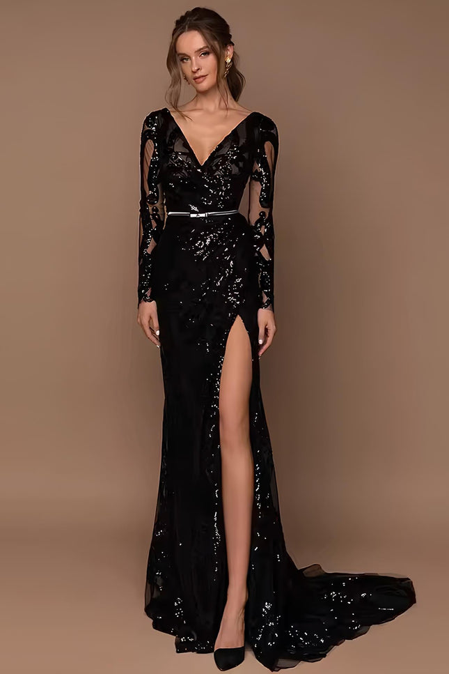 Robe longue sequin noir - Robe Addict