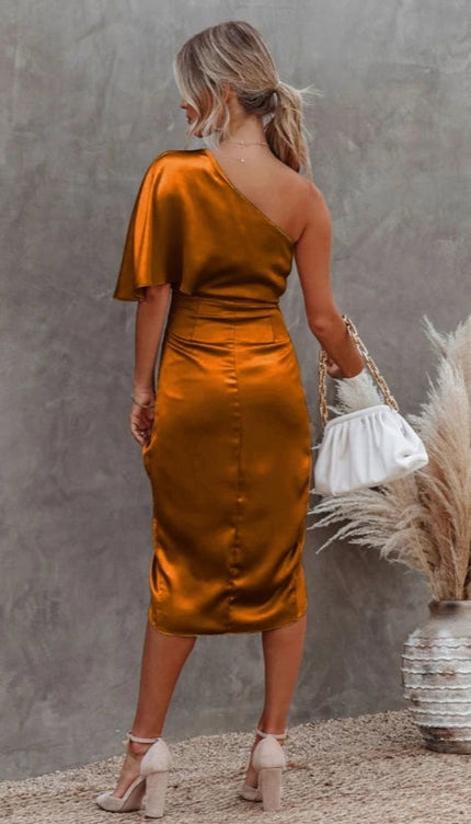 Robe asymétrique satin - Robe Addict
