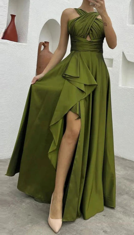 Robe asymetrique kaki - Robe Addict