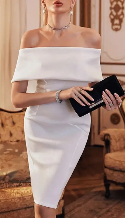Robe blanche epaule denudee - Robe Addict