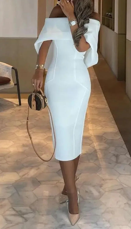 Robe blanche epaule denudee - Robe Addict