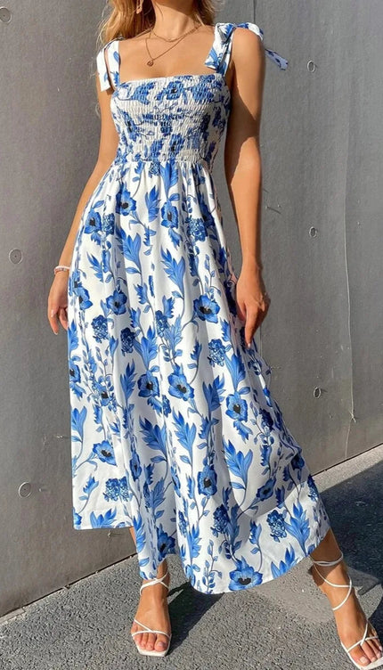 Robe blanche fleur bleu - Robe Addict