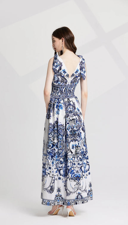 Robe blanche motif bleu - Robe Addict