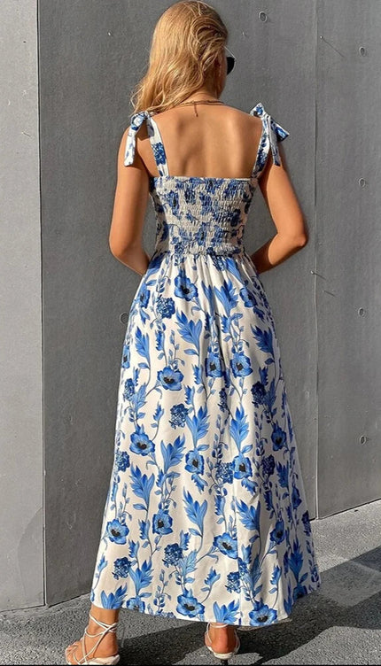 Robe blanche fleur bleu - Robe Addict