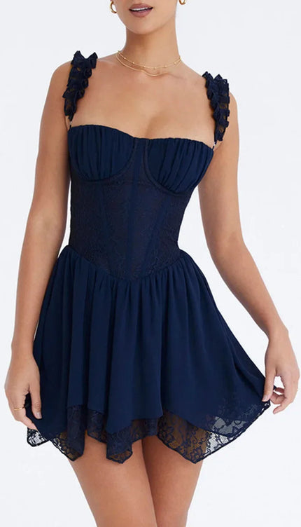 Robe bleu marine en dentelle - Robe Addict
