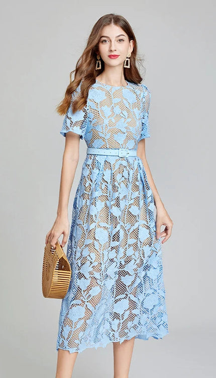 Robe broderie bleu - Robe Addict