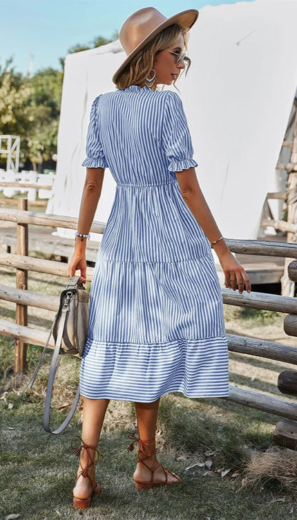Robe chemise rayée bleu et blanc - Robe Addict