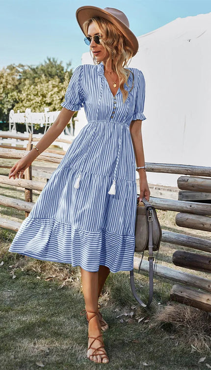 Robe chemise rayée bleu et blanc - Robe Addict