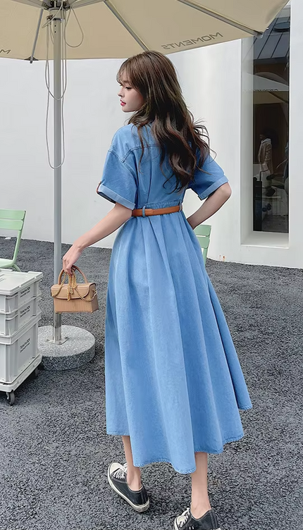 Robe chemise jean longue - Robe Addict