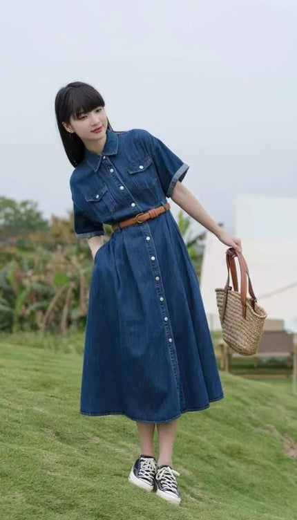 Robe chemise jean longue - Robe Addict