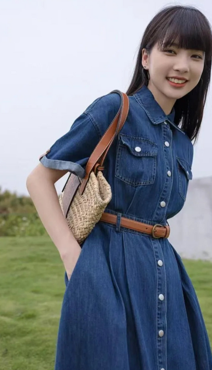 Robe chemise jean longue - Robe Addict
