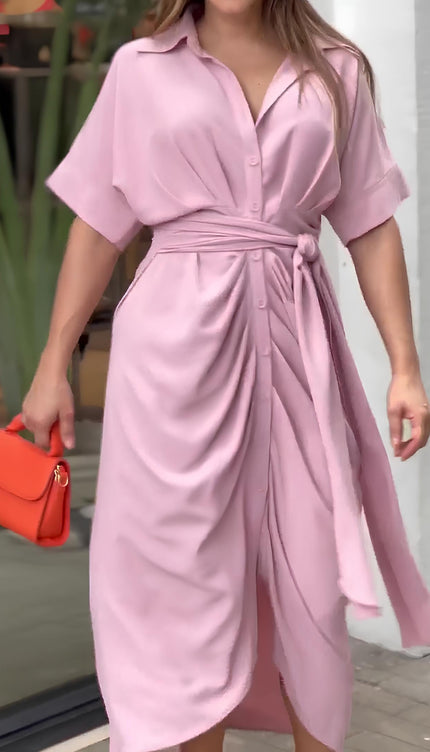 Robe chemise longue rose - Robe Addict