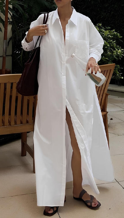 Robe chemisier longue blanche - Robe Addict