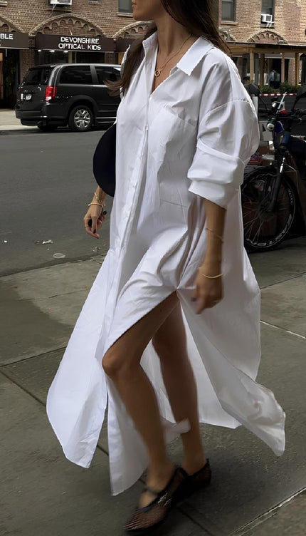 Robe chemisier longue blanche - Robe Addict