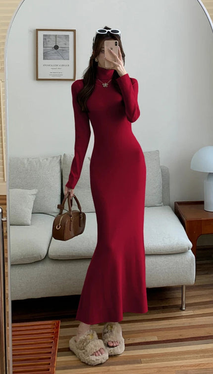 Robe col roulé rouge - Robe Addict