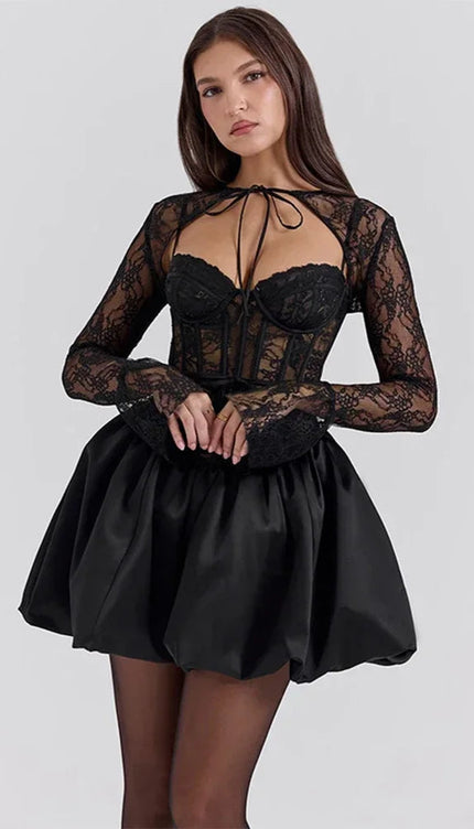 Robe courte dentelle noire - Robe Addict