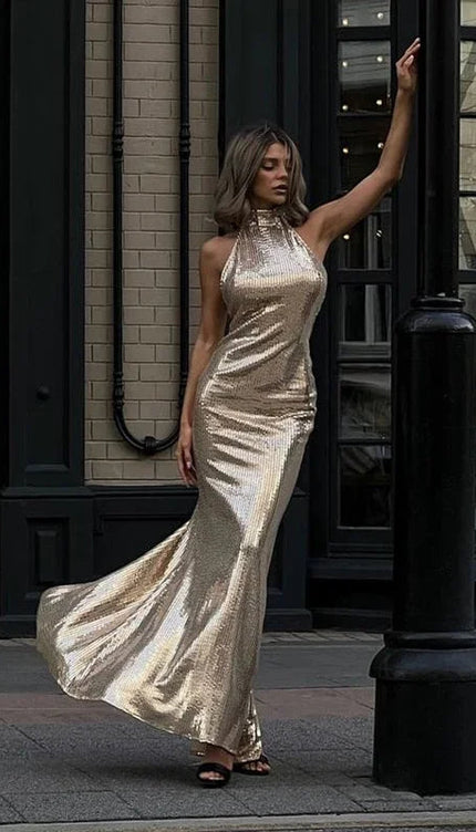 Robe dorée dos nu - Robe Addict