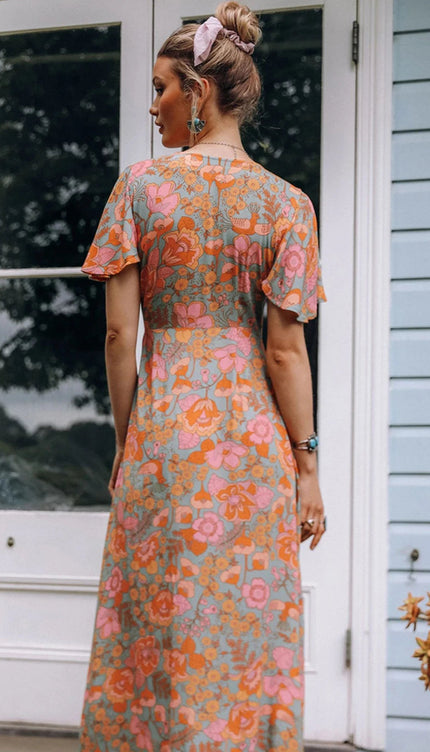 Robe fleurie orange - Robe Addict