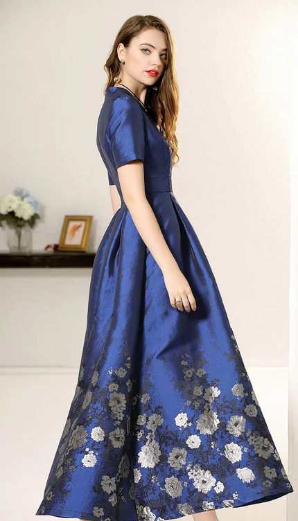 Robe jacquard bleu - Robe Addict