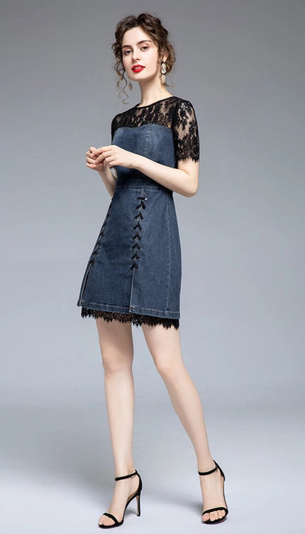 Robe jean et dentelle - Robe Addict