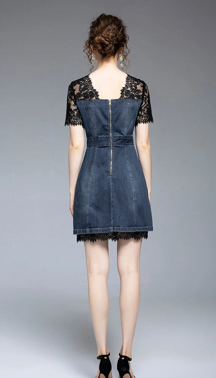 Robe jean et dentelle - Robe Addict