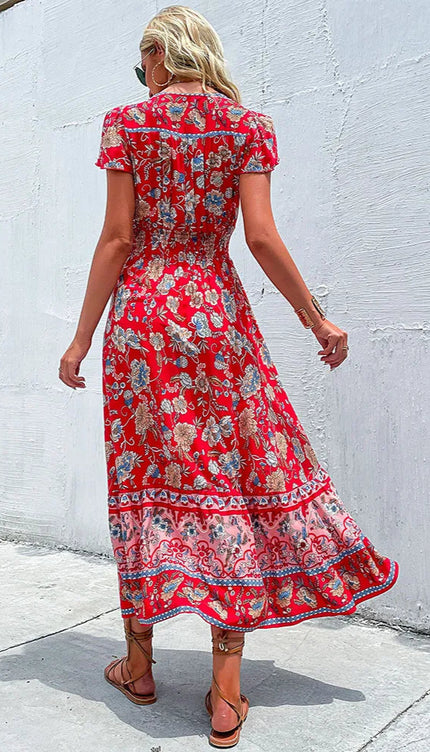 Robe longue fleuri rouge - Robe Addict