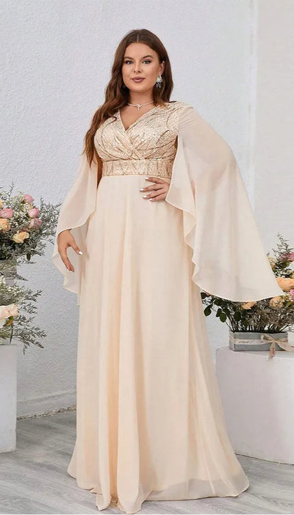 Robe longue beige grande taille - Robe Addict