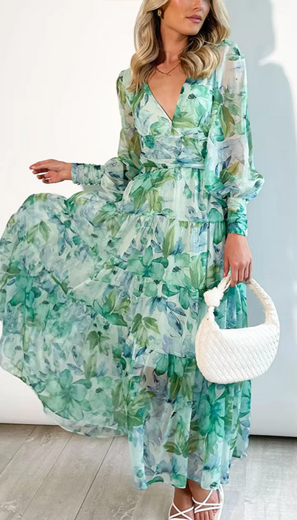 Robe longue blanche et verte - Robe Addict