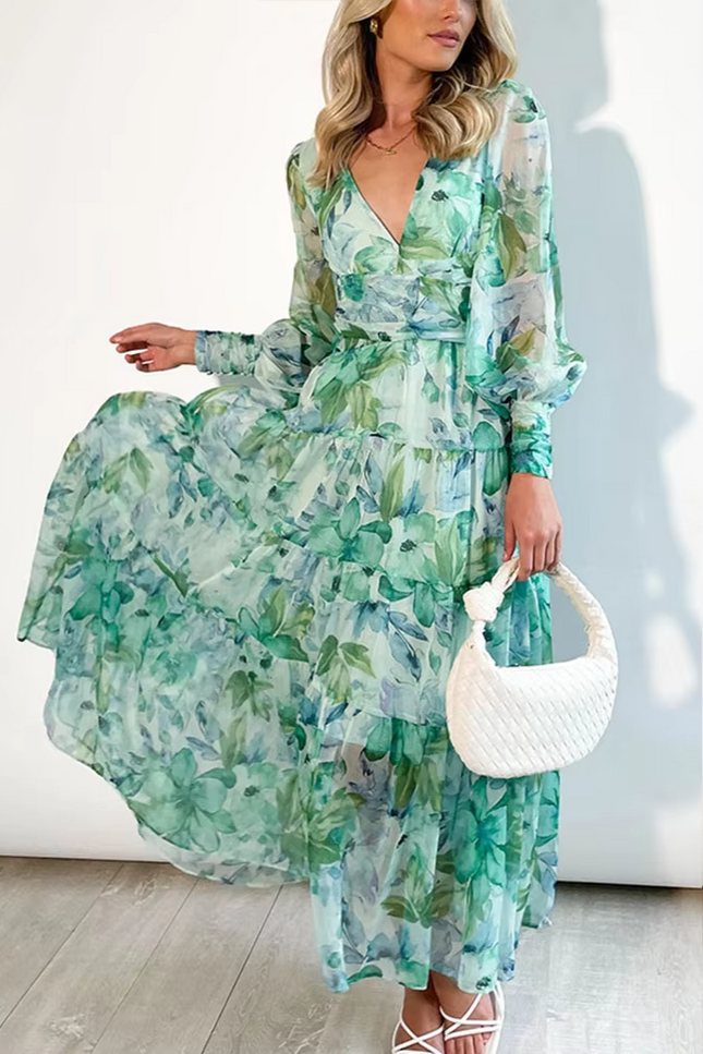 Robe longue blanche et verte - Robe Addict