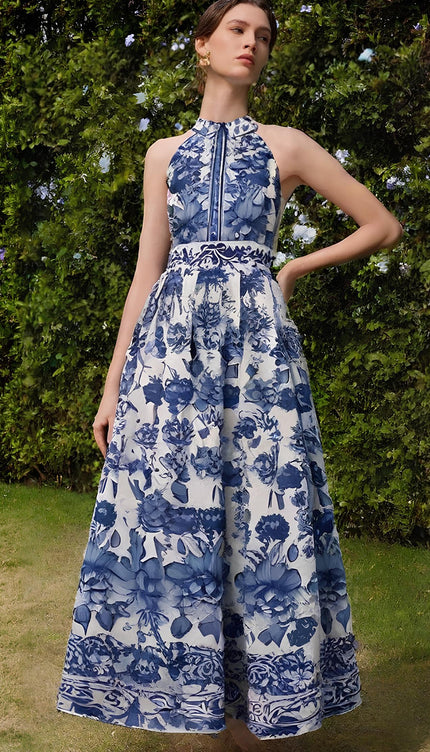 Robe longue bleu fleurie - Robe Addict