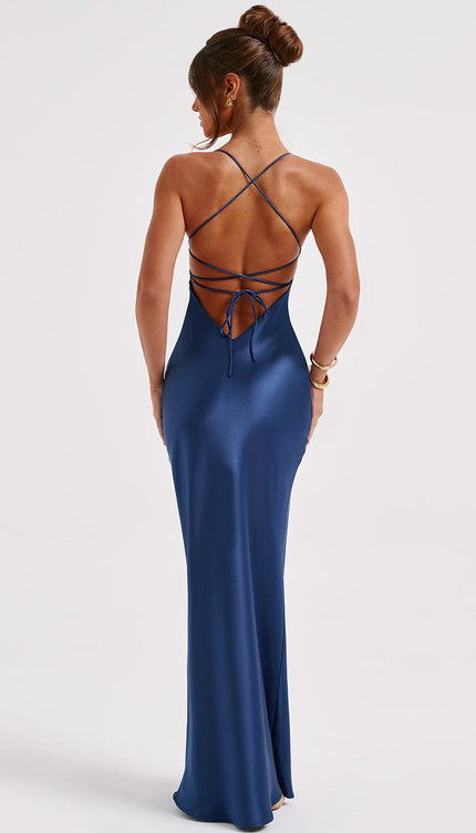 Robe longue dos nu bleu - Robe Addict