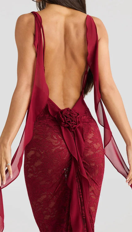 Robe longue dos nu rouge - Robe Addict