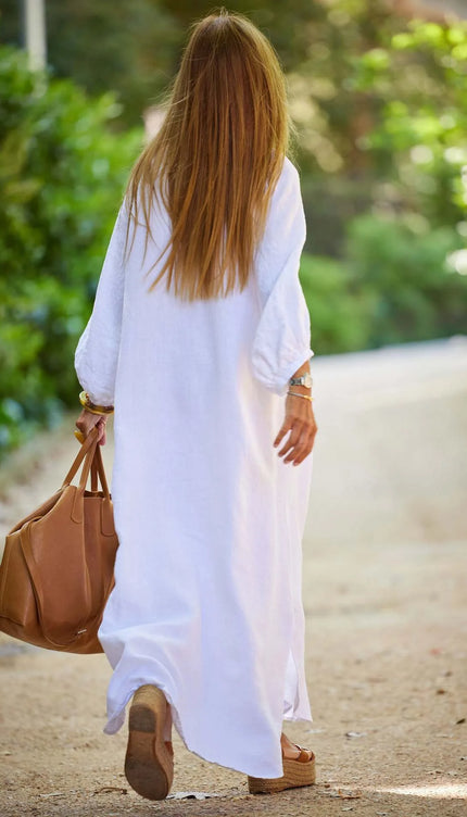 Robe longue en lin blanc - Robe Addict