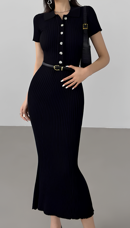 Robe longue maille côtelée - Robe Addict