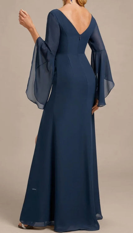 Robe longue manche longue bleu - Robe Addict