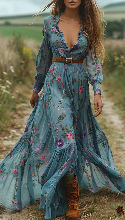 Robe longue mousseline fleurie - Robe Addict