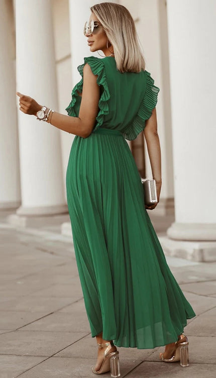 Robe longue plissée verte - Robe Addict