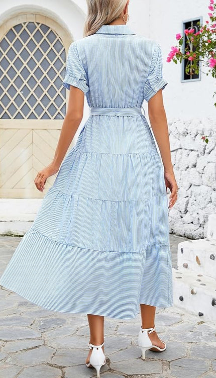 Robe longue rayée bleu et blanc - Robe Addict