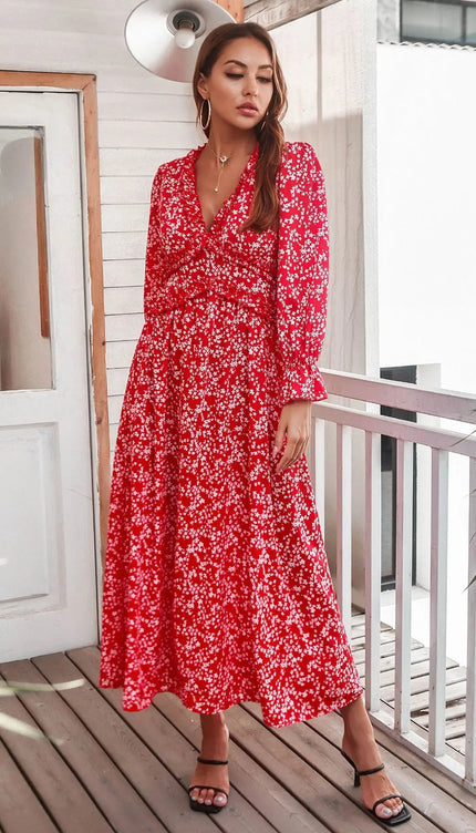 Robe longue rouge et blanche - Robe Addict