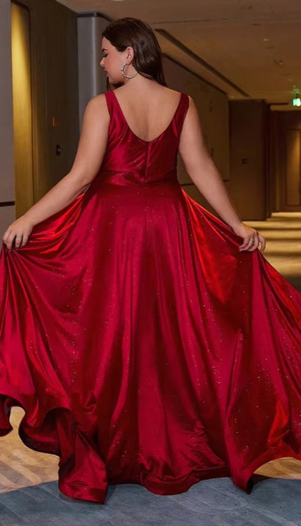 Robe longue rouge grande taille - Robe Addict