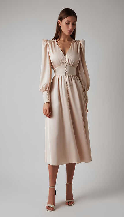 Robe longue satin beige - Robe Addict
