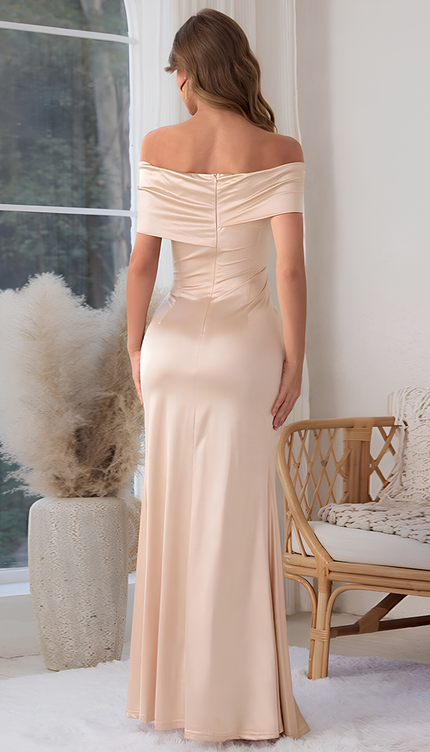 Robe longue satin champagne - Robe Addict
