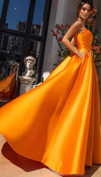 Robe longue satin orange - Robe Addict