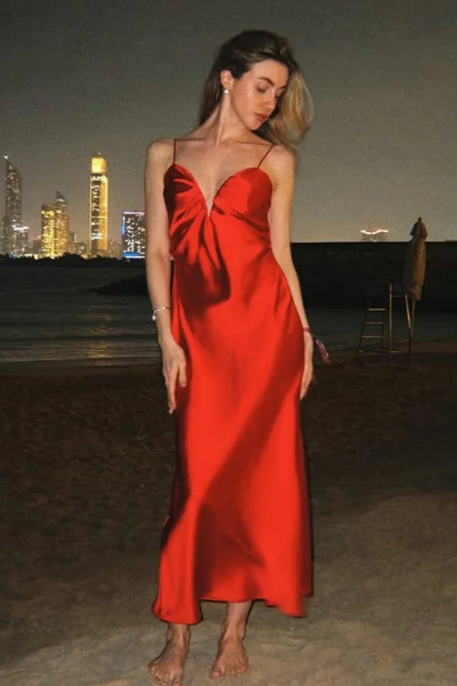 Robe longue satin rouge - Robe Addict