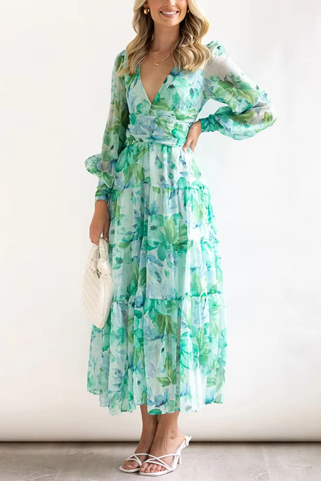 Robe longue blanche et verte - Robe Addict