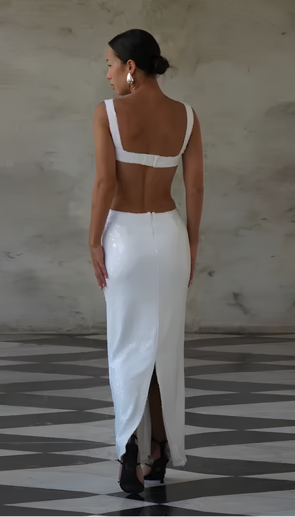 Robe longue dos nu paillettes - Robe Addict